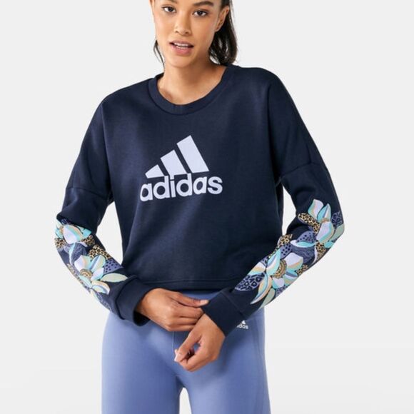 Adidas x Farm Rio Cropped Long Sleeve Fleece Sweatshirt - Picture 1 of 7